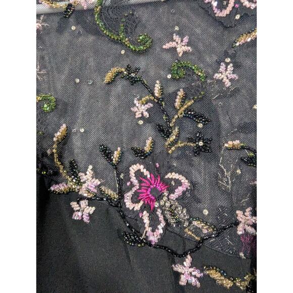 Stephen Yearick Black Formal Floral Beaded Top Evening Y2K Silk Dress Size 12 - Picture 4 of 12